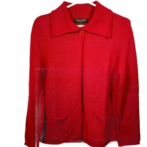 A. Giannetti Cardigan‎ Sweater Women Sz L Red 100% Merino Wool Collar Christmas